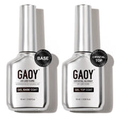 GAOY Crystal Glossy Top Coat bottle with a chrome-like finish for lasting shine.