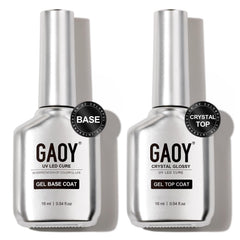 GAOY Crystal Glossy Top Coat bottle with a chrome-like finish for lasting shine.