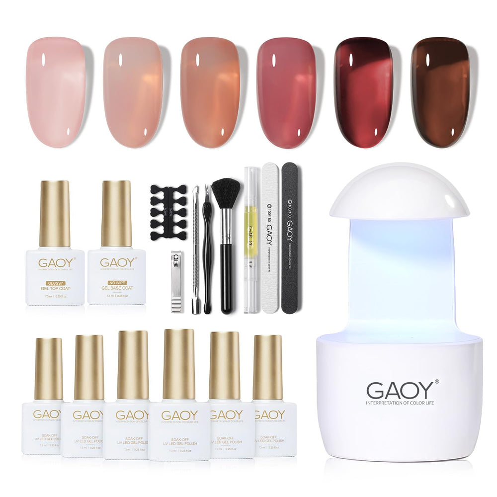 GAOY gel nail kit contents organized for a flawless home manicure.