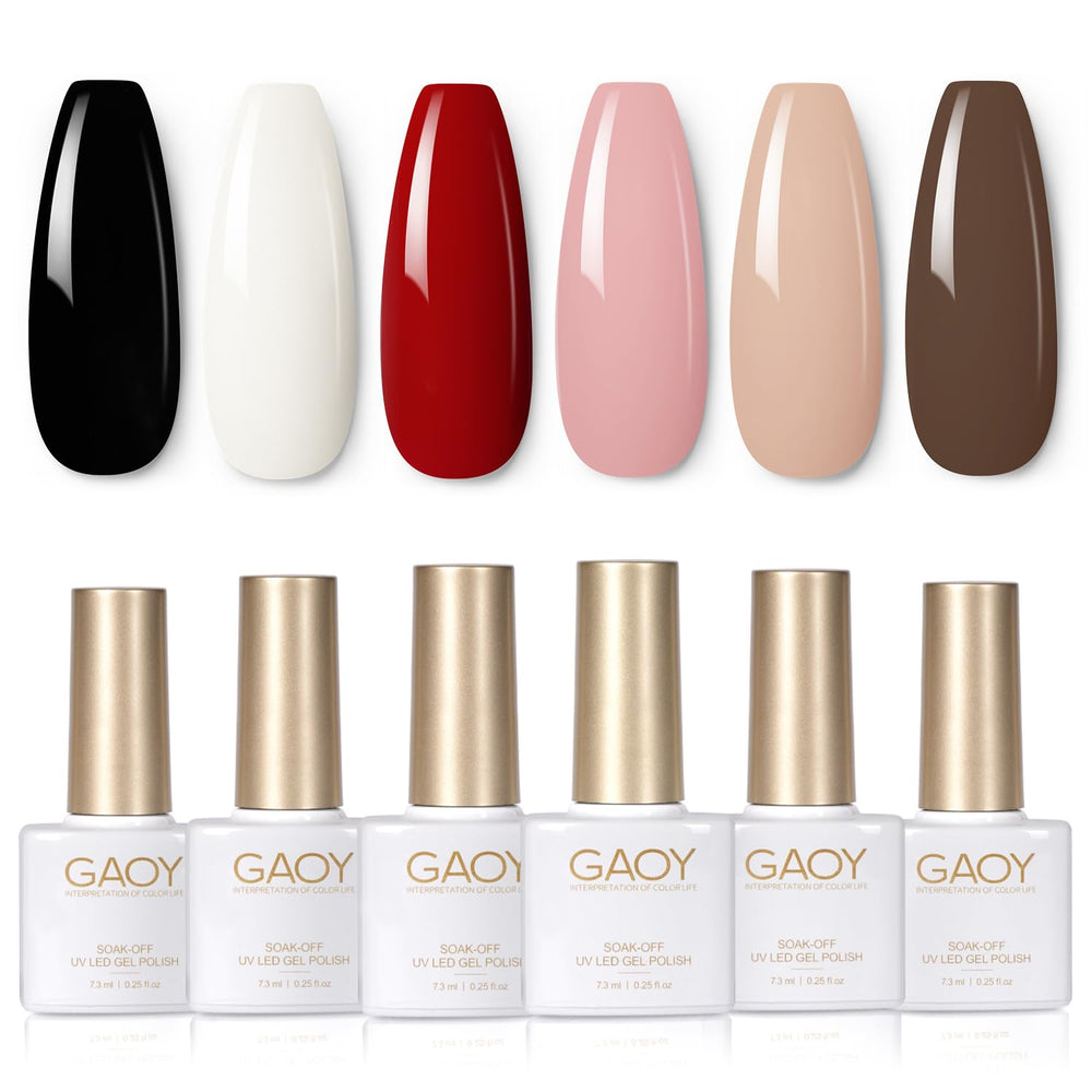 GAOY gel nail polish set lineup with six shades for at-home nail art.