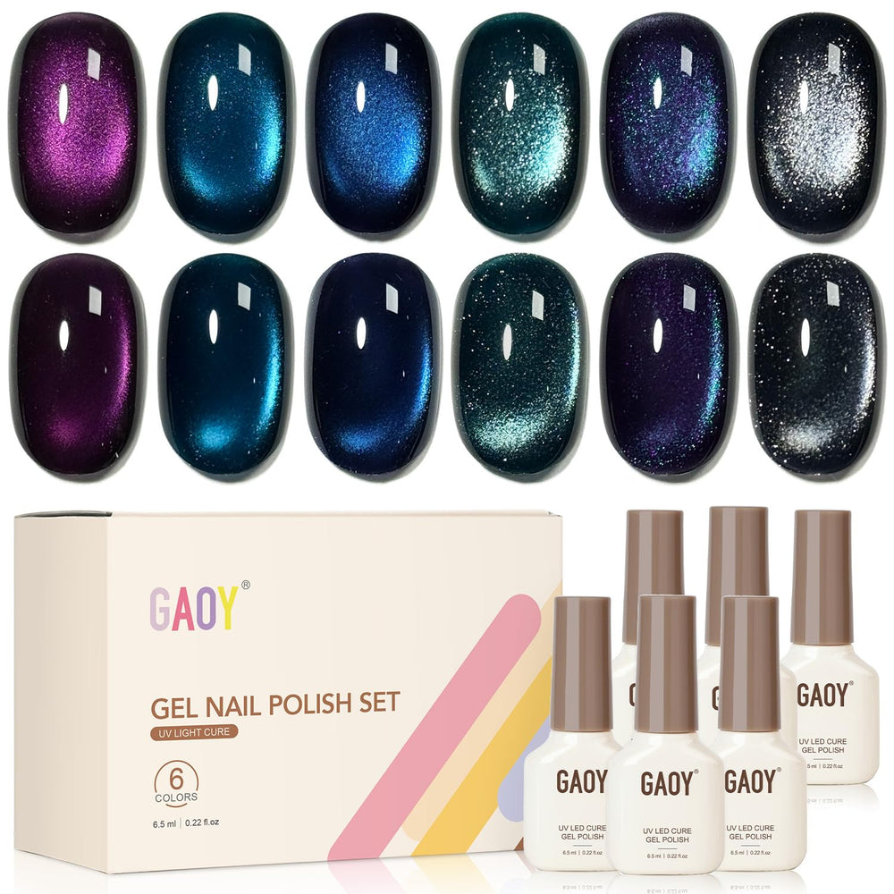 GAOY Glitter Cat Eye gel polish in purple with holographic shimmer for bold manicures