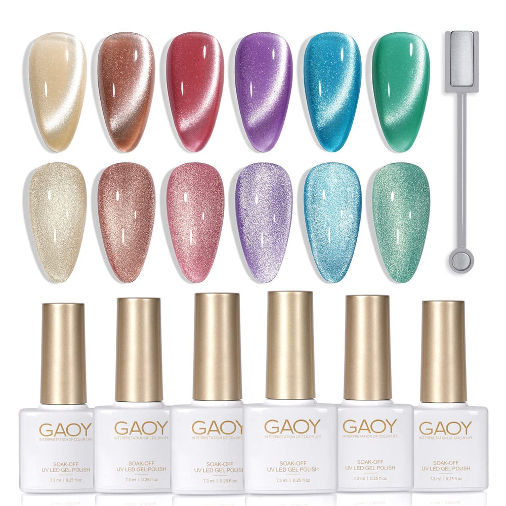 GAOY Glitter Galaxy Cat Eye nail polish set with six colors for dazzling nails.