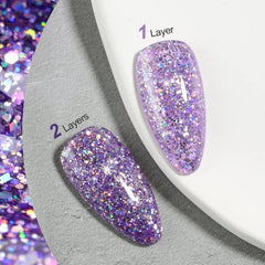 GAOY Glitter Gel Lavender Fields nails application shot with a smooth sparkle