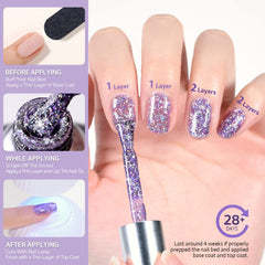 GAOY Lavender Fields Glitter Gel UV light cure in about 60 seconds