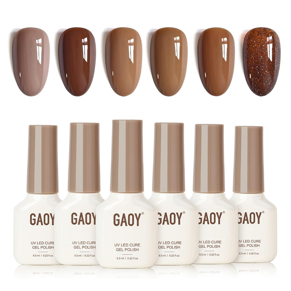GAOY Hazelnut Chocolate gel nail polish swatches show rich brown tones for versatile manicures.