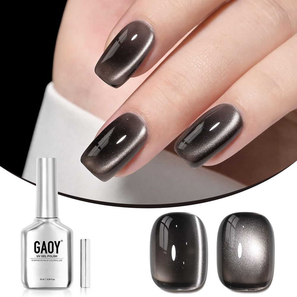 GAOY Jelly Black Cat Eye Gel Polish jar with glittery pearls for a dazzling look.