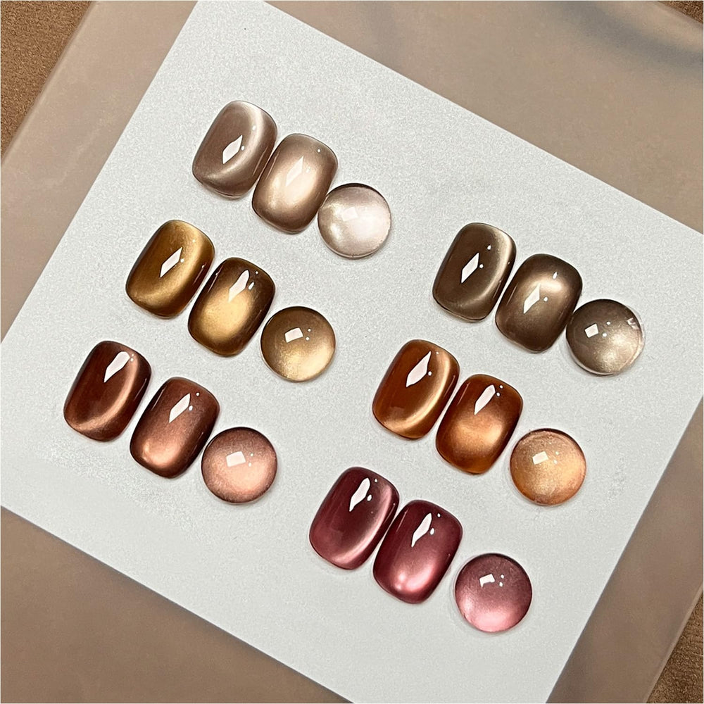 GAOY Jelly Brown Cat Eye gel polish set for at-home glitter cat-eye nails.