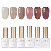 GAOY Jelly Brown White Gel Nail Polish Set — six translucent colors for at-home nail art.