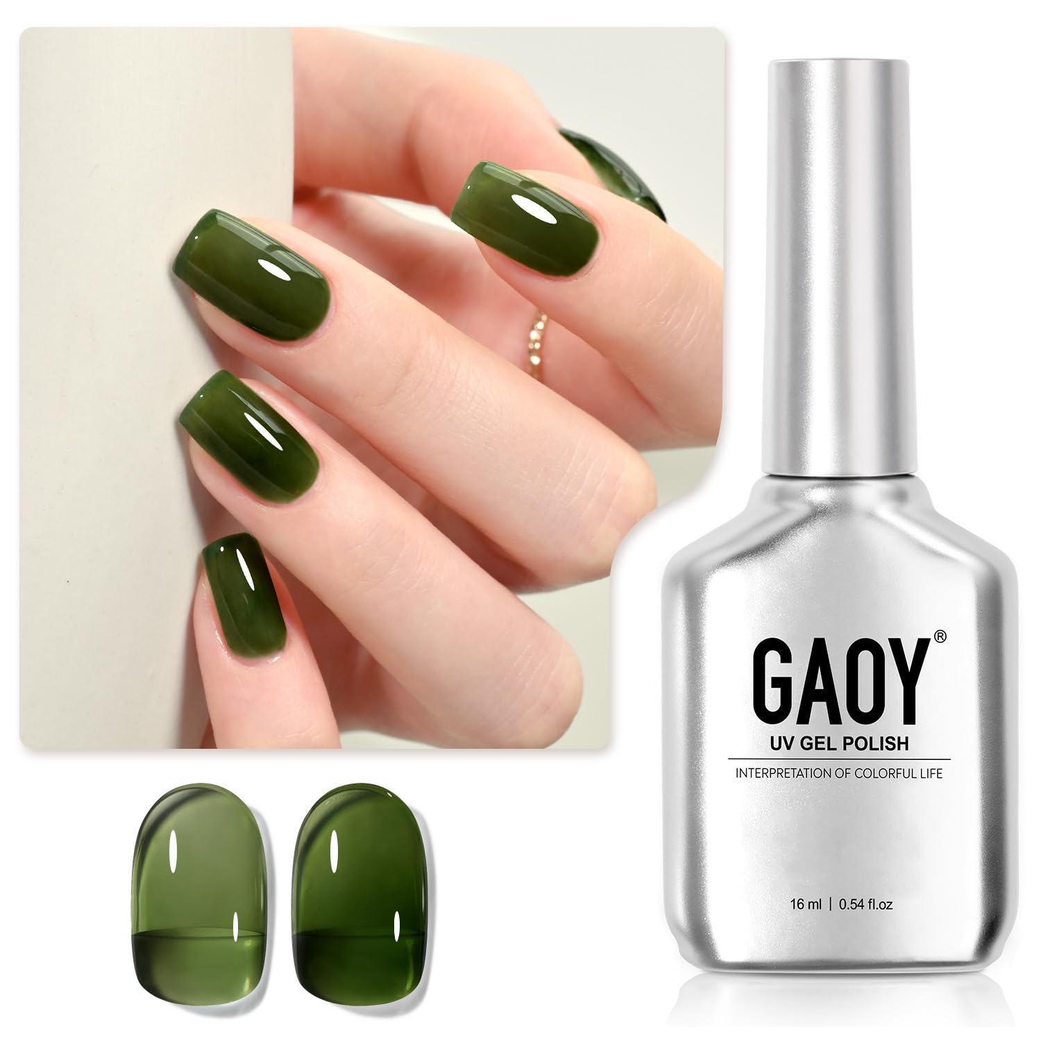 GAOY Jelly Gel Nail Polish bottle close-up in sheer green shade for DIY nails.