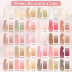GAOY Jelly Gel Nail Polish Kit color bottles closeup highlights the palette for customizable nails.