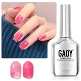 GAOY Jelly Gel Nail Polish Pink Tulip bottle close-up showing sheer color payoff.
