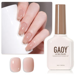 GAOY Jelly Nude Pink bottle closeup showing natural translucent brown tint for nails