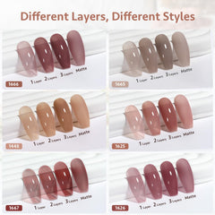 GAOY Jelly Pink Nude color swatch board with sheer to opaque options