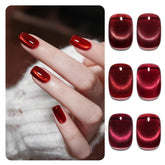 GAOY Jelly Red Glitter Cat Eye polish bottle with holographic accents for at-home nails.