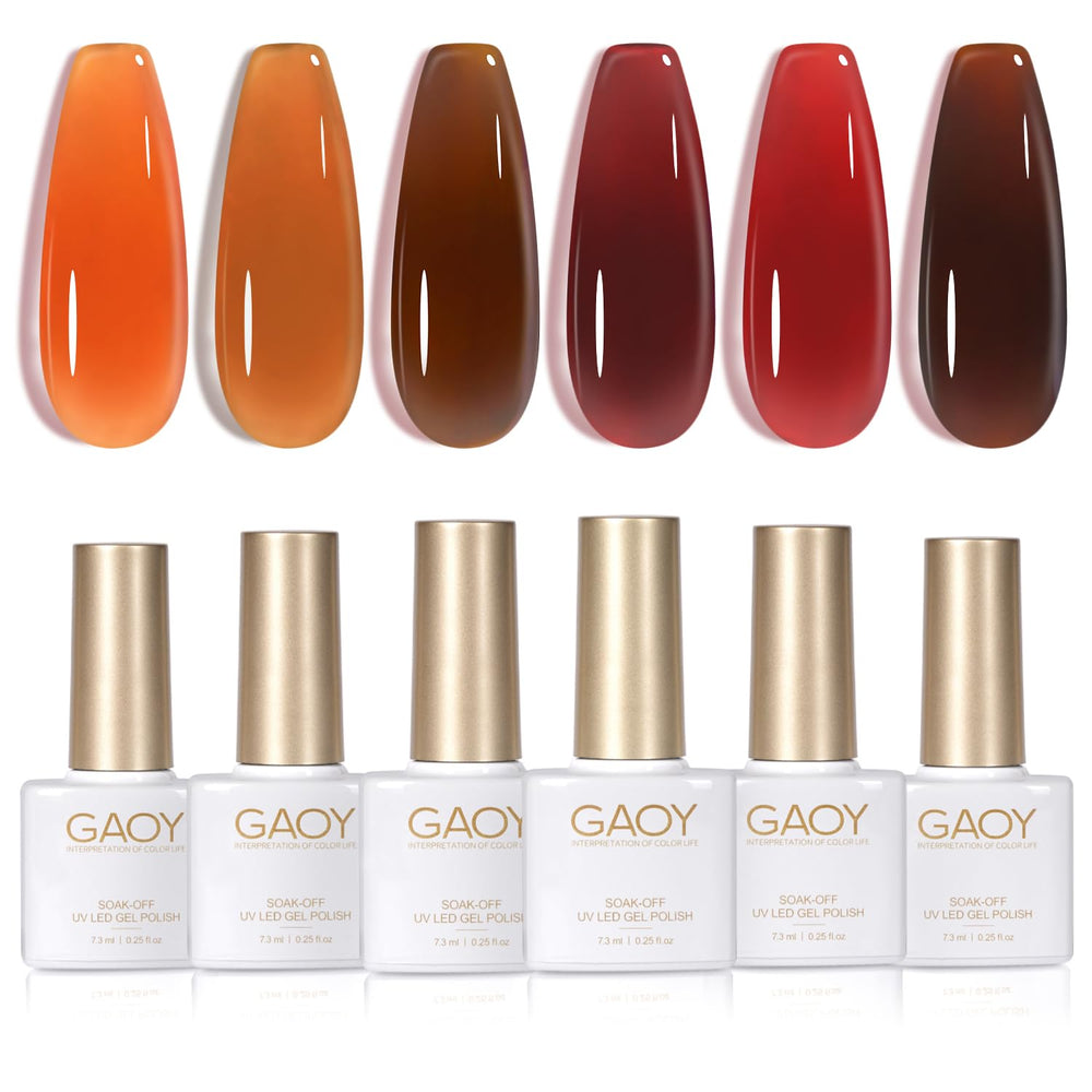 GAOY Jelly Tortoise Brown gel polish swatch for versatile home manicures.