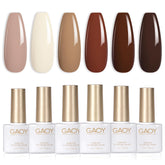 GAOY Nude Brown Fall gel polish White swatch for a glossy home manicure