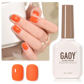 GAOY orange gel nail polish bottle close-up showing vibrant shade for at-home manicures.