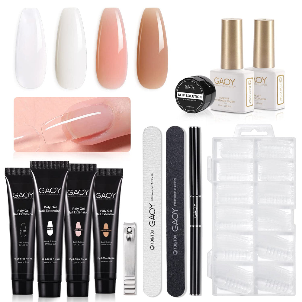 GAOY poly gel kit four colors swatches for at‑home extensions and customization