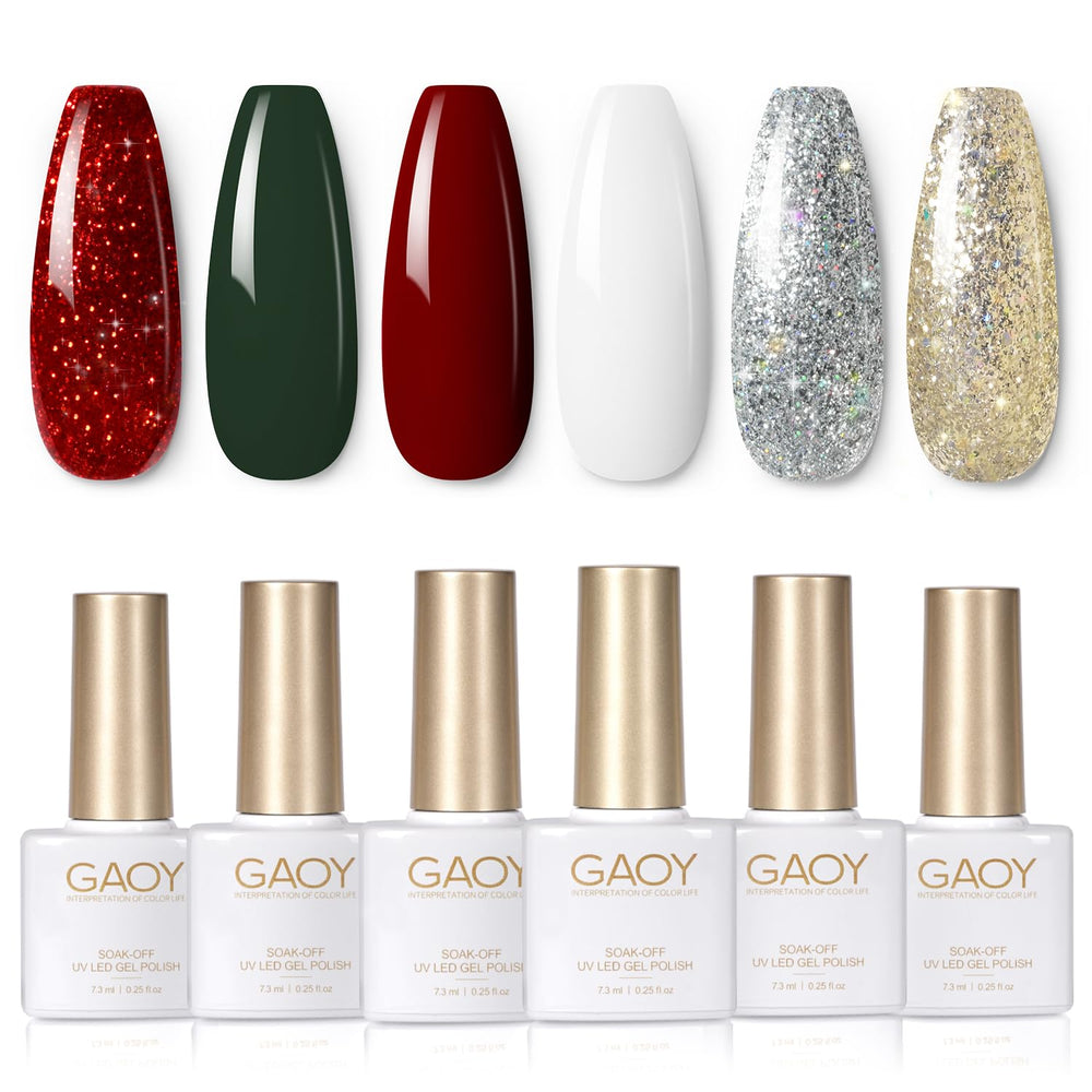 GAOY red Christmas gel nail polish set packaging; six colors for at-home manicures