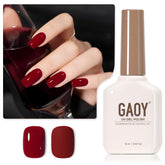 GAOY red gel nail polish bottle front shows burgundy shade for DIY manicure