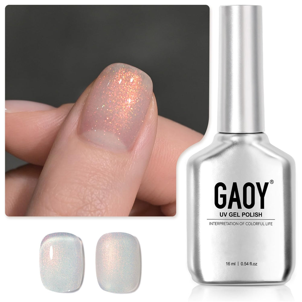 GAOY Shimmer Gel Nail Polish bottle in Aqua Glimmer for at-home art.