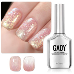 GAOY Shimmer Gel Nail Polish Milky Peach bottle with translucent glitter