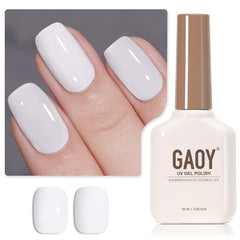 GAOY White Gel Nail Polish 1002 bottle close-up for long-lasting, glossy home manicures.