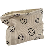 Gardsell corduroy cosmetic bag with smiley dots for stylish makeup storage on the go.