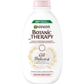 Garnier Botanic Therapy Shampoo bottle showing oat delacay rice cream for sensitive scalp care