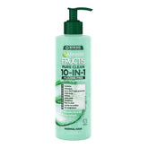 Garnier Fructis Pure Clean 10-in-1 Leave-In Cream bottle shows vegan formula and light finish.