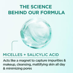Close-up of Garnier Micellar Water makeup remover applying on skin.