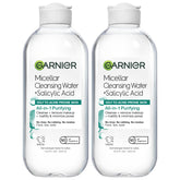 Garnier Micellar Water with Salicylic Acid two-pack bottle for oil control.