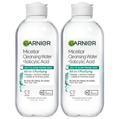 Garnier Micellar Water with Salicylic Acid two-pack bottle for oil control.