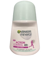 Garnier Mineral Action Control roll-on bottle for all-day dryness under the arms.