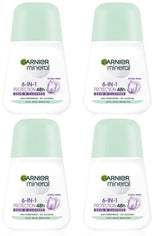 Garnier Mineral Protection 6 floral fresh roll-on pack 4x50ml delivers long-lasting fragrance and dryness.