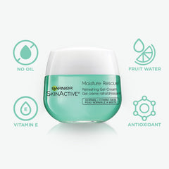 Garnier Moisture Rescue gel-texture application delivers quick-absorbing hydration for smooth skin.