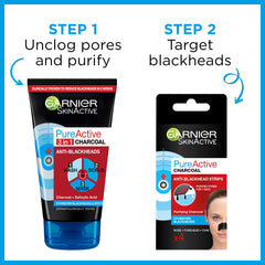 Garnier Skin Active Pure Active Charcoal Nose Strips Pack targets blackheads around the nose.