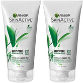 Garnier SkinActive green tea scrub bottle promotes purifying action for refined pores.