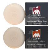 G.B.S men's shaving soap sandalwood round showing rich lather for a smooth shave