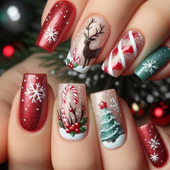 GCSQW Christmas press-on nails snowflake pattern for fast festive manicure.