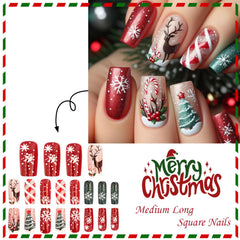 GCSQW Christmas nails with tree decor for party-ready nails in minutes.