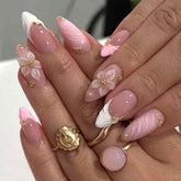GCSQW pink French tip press-on nails with almond shape for chic manicure