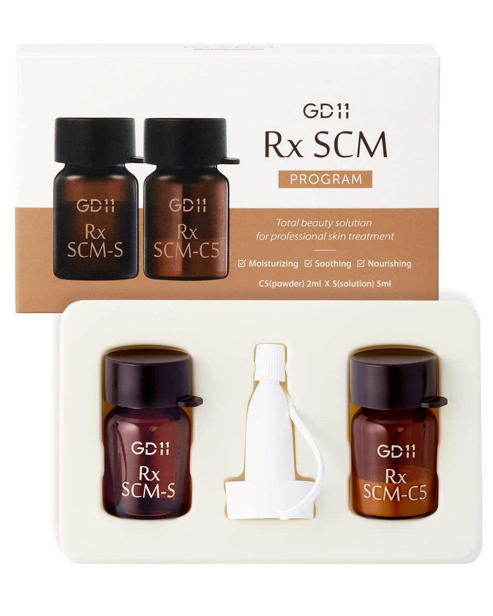 GD11 Rx SCM serum bottle showing the exosome formula for hydration and renewal