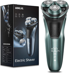 GDKLXL bright blue rechargeable razor for wet and dry shaving with 4D blades and trimmer