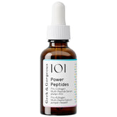 Geek and Gorgeous Power Peptides Serum bottle on a clean vanity, signaling firmer, smoother skin.