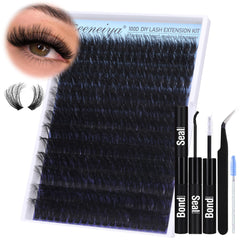 Geeneiya 100D lash clusters kit contents for easy at home DIY extensions