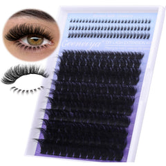 Geeneiya 200D lash clusters with bottom lashes for instant fullness at home.