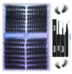 Geeneiya cat-eye lash kit with cluster lashes 9-16mm for a natural, dramatic look.