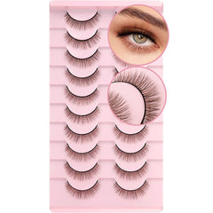 Geeneiya false eyelashes short wispy 10mm brown for natural daily lash look