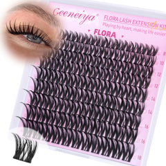 Geeneiya Flora lash clusters close-up showing featherweight D-curvature for natural lift.